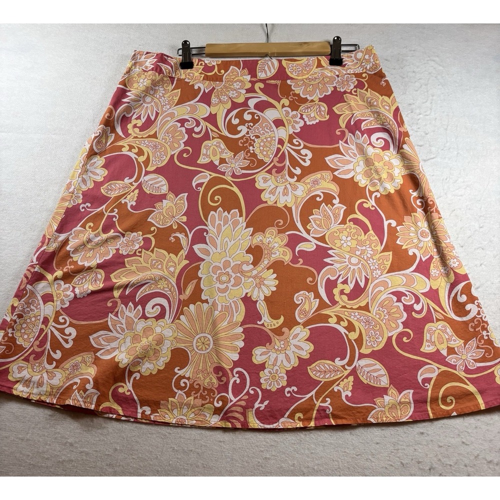 Liz & Co Womens Skirt Sz 14 Orange Coral Floral Pink A Line Whimsy Art To Wear